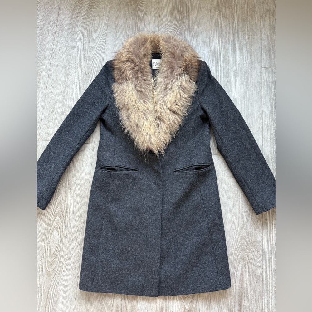 Fur-Trimmed Coat in Dark Gray - Picture 2 of 6